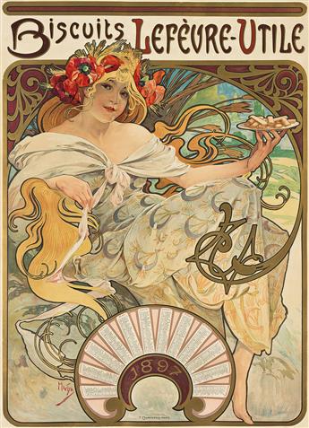 ALPHONSE MUCHA (1860-1939). BISCUITS LEFÈVRE - UTILE. 1897. 24¼x17½ inches, 61½x44½ cm. F. Champenois, Paris.                                    